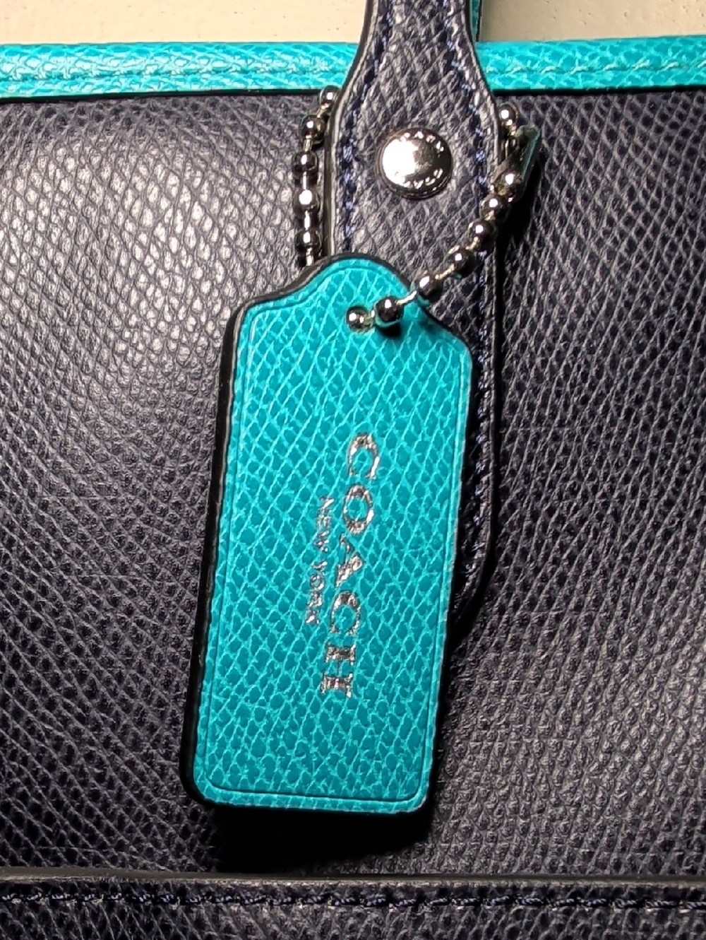 Coach Ava Tote in Midnight Atlantic Navy Turquoise Crossgrain Leather + Pouch - Picture 3 of 13